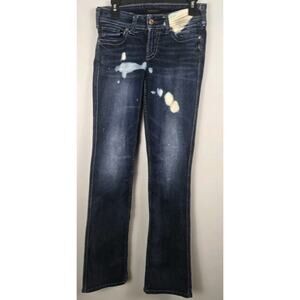 Silver Jeans Suki Slim Bootcut Mid Rise 27x35" Womens Distressed Acid Spot Wash